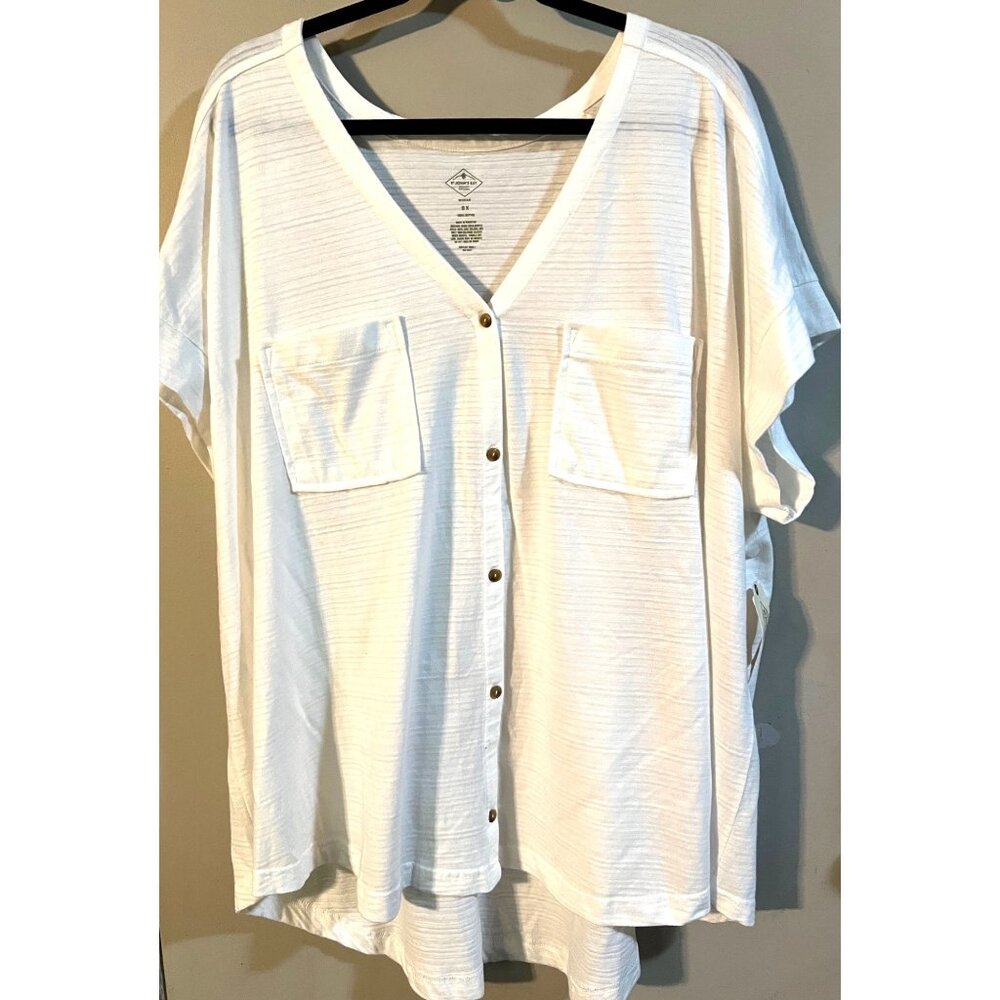 St. John's Bay Women's 3X White Button-Down Cotton Blouse w Front Pockets
